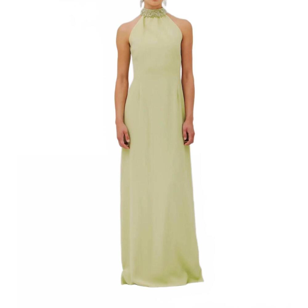 NEW CATHERINE REGEHR gemmed t neck sheath with london skirt in pale green